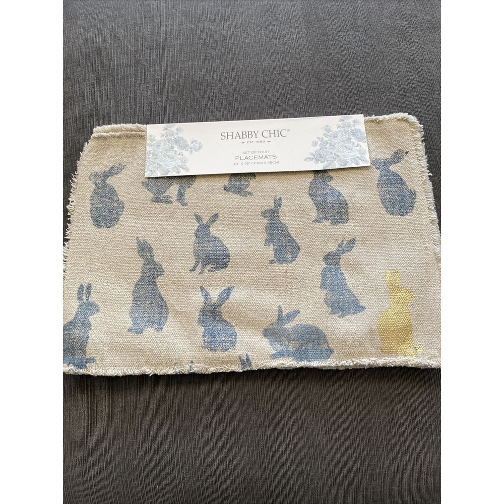 Shabby Chic set of 4 Blue Easter Egg placemats NEW Rachel Ashwell Bunny Rabbit